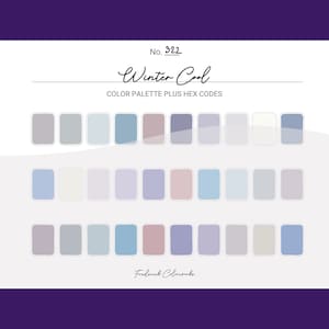 May include: A color palette with the title "Winter Cool" and the number 322. The palette features 27 different shades of blue, gray, white, and pink.