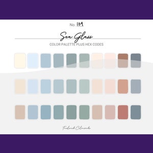 Sea Glass Color Scheme - Procreate 30 Color Palette Swatches + Hex Codes - PDF, Swatch, JPEG, PNG - Printable + Digital