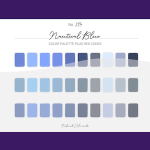 Nautical Blue Color Scheme - Procreate 30 Color Palette Swatches + Hex Codes - PDF, Swatch, JPEG, PNG - Printable + Digital