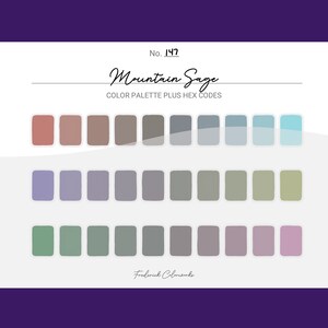 Mountain Sage Color Scheme - Procreate 30 Color Palette Swatches + Hex Codes - PDF, Swatch, JPEG, PNG - Printable + Digital
