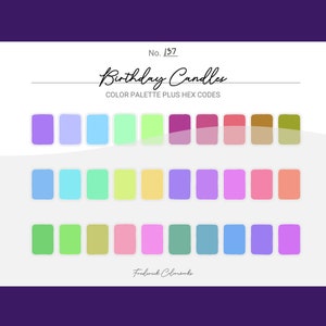 Birthday Candles Color Scheme - Procreate 30 Color Palette Swatches + Hex Codes - PDF, Swatch, JPEG, PNG - Printable + Digital