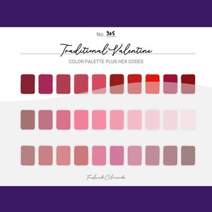 Valentine Traditional Color Scheme - Procreate 30 Color Palette Swatches + Hex Codes - PDF, Swatch, JPEG, PNG - Printable + Digital