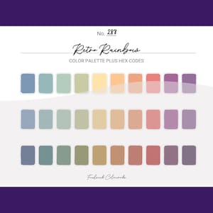 Retro Vintage Rainbow Color Scheme - Procreate 30 Color Palette Swatches + Hex Codes - PDF, Swatch, JPEG, PNG - Printable + Digital