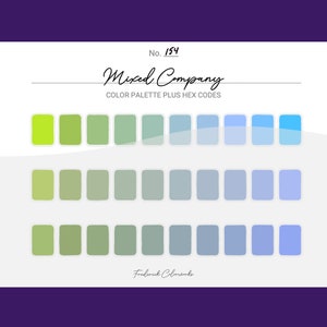 Mixed Company - Blue Green Color Scheme - Procreate 30 Color Palette Swatches + Hex Codes - PDF, Swatch, JPEG, PNG - Printable + Digital