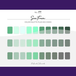 Sea Foam Color Scheme - Procreate 30 Color Palette Swatches + Hex Codes - PDF, Swatch, JPEG, PNG - Printable + Digital