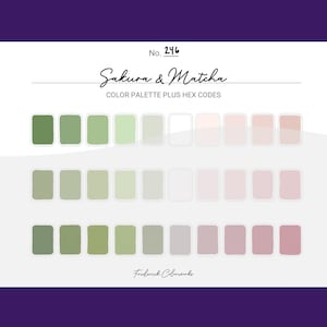 Sakura & Matcha Color Scheme - Procreate 30 Color Palette Swatches + Hex Codes - PDF, Swatch, JPEG, PNG - Printable + Digital - Green Tea