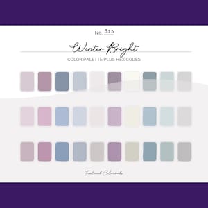 May include: A color palette with the title "Winter Bright" and the number 320. The palette features 30 color swatches in shades of white, gray, blue, and purple.