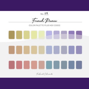 French Picnic Mixed Color Scheme - Procreate 30 Color Palette Swatches + Hex Codes - PDF, Swatch, JPEG, PNG - Printable + Digital