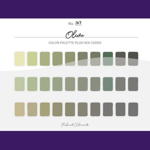 Olive Green Color Scheme - Procreate 30 Color Palette Swatches + Hex Codes - PDF, Swatch, JPEG, PNG - Printable + Digital