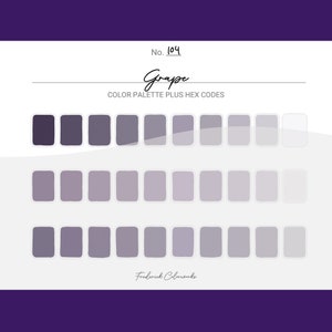 Grape Purple Color Scheme - Procreate 30 Color Palette Swatches + Hex Codes - PDF, Swatch, JPEG, PNG - Printable + Digital