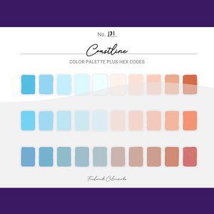 Coastline Color Scheme - Procreate 30 Color Palette Swatches + Hex Codes - PDF, Swatch, JPEG, PNG - Printable + Digital