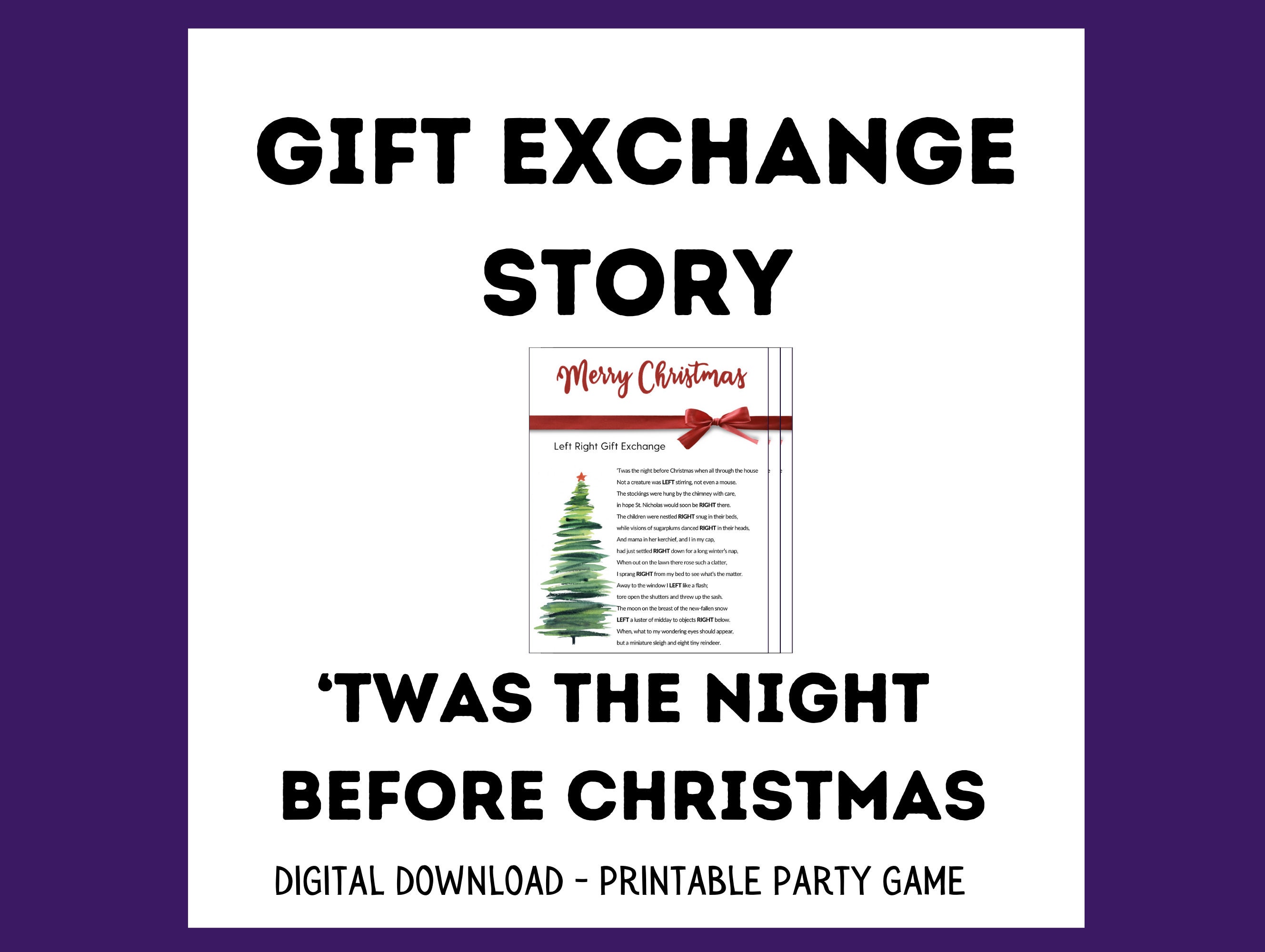 Gift Exchange Game twas the Night Before Christmas Left Right Game