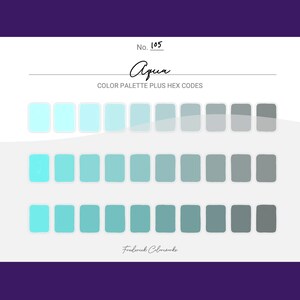 Aqua Color Scheme - Procreate 30 Color Palette Swatches + Hex Codes - PDF, Swatch, JPEG, PNG - Printable + Digital
