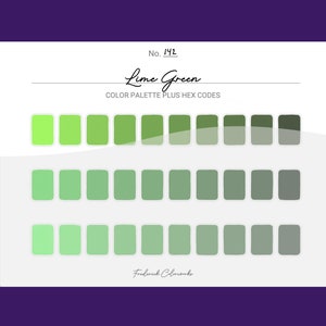 Lime Green Color Scheme - Procreate 30 Color Palette Swatches + Hex Codes - PDF, Swatch, JPEG, PNG - Printable + Digital