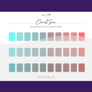 Coral Sea Color Scheme - Procreate 30 Color Palette Swatches + Hex Codes - PDF, Swatch, JPEG, PNG - Printable + Digital