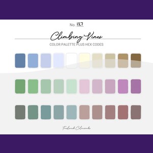 Climbing Vines Color Scheme - Procreate 30 Color Palette Swatches + Hex Codes - PDF, Swatch, JPEG, PNG - Printable + Digital