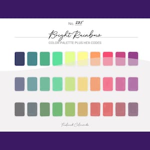 Bright Rainbow Color Scheme - Procreate 30 Color Palette Swatches + Hex Codes - PDF, Swatch, JPEG, PNG - Printable + Digital
