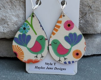 Little birdie wood and paper earrings