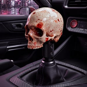 Bloody Handmade Skull Shifter Knob – Custom Car Gear Shift, Gothic Auto Accessory