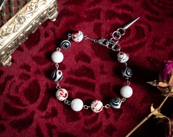 Blood Spatter Hypnotizing Gothic Halloween Rosary Style Chain Bracelet
