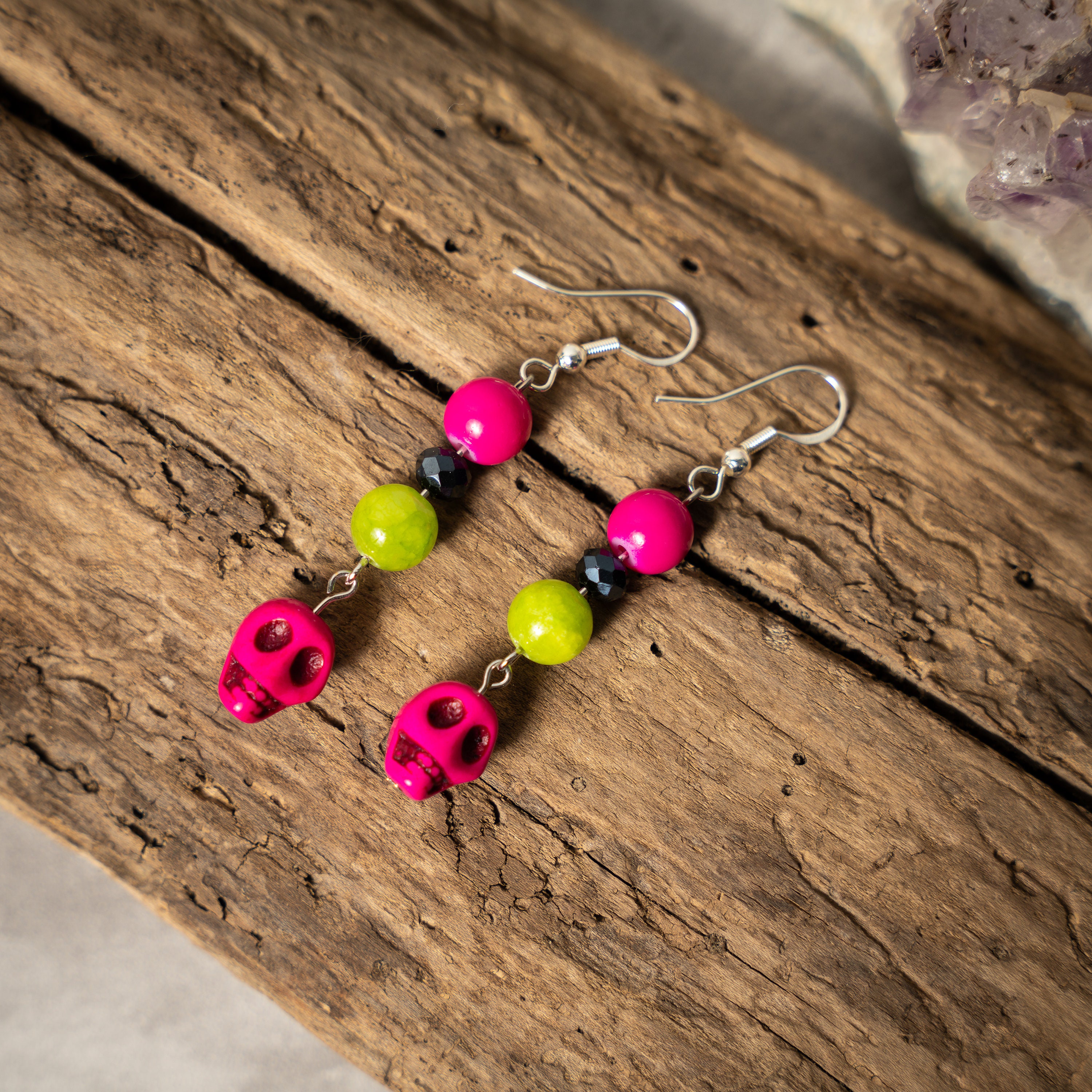 Neon Green Dice Hook Earrings, Women Mens Pop Jewelry