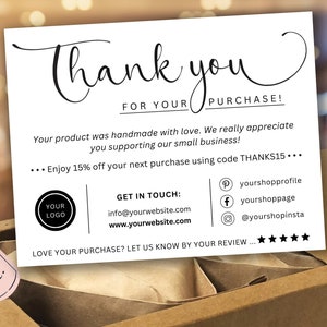 Afdrukbare bedankkaartjes bedrijfssjabloon, Etsy Shop bedankkaart, zakelijk bedankkaartje, bewerkbare verpakking invoegen notitie