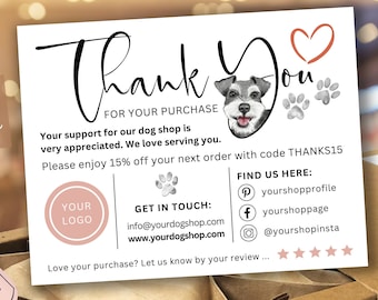 Thank You Card Dog Shop – Printable Business Card Template, Editable Etsy Shop Card, Dog Groomers, Dog Walkers, Packaging Insert, sts3