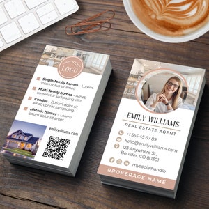 Carte de visite avec code QR : agent immobilier, marketing pour agent immobilier, marketing immobilier, modèle d'entreprise pour entrepreneurs, modèle Canva