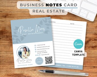 Real Estate Business Notes + QR Code Card – Canva Template – Realtor Marketing Tool