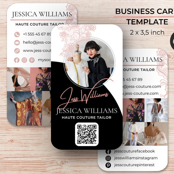 QR Code Business Card Template – Fashion Designer, Hair Nails Boutique Digital Card, for Entrepreneurs, Creators, Influencer, Canva Template