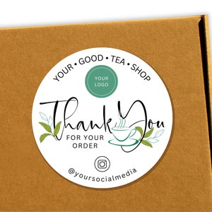 Tienda de té: pegatina de agradecimiento, plantilla de etiqueta editable, pegatina imprimible para embalaje de pequeñas empresas, suministros de envío, te2