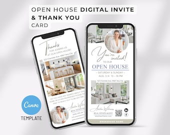 Open House Invitation Template | Realtor Canva Template | Real Estate E-Invite | Thank You Card | Editable Digital Download