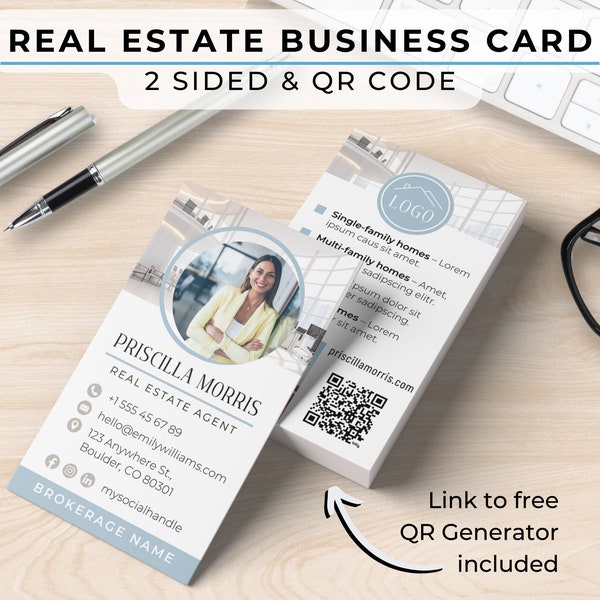 Real Estate QR Code Business Card – Realtor Marketing, Real Estate Marketing Branding, Business Card Template Consultants, Canva Template