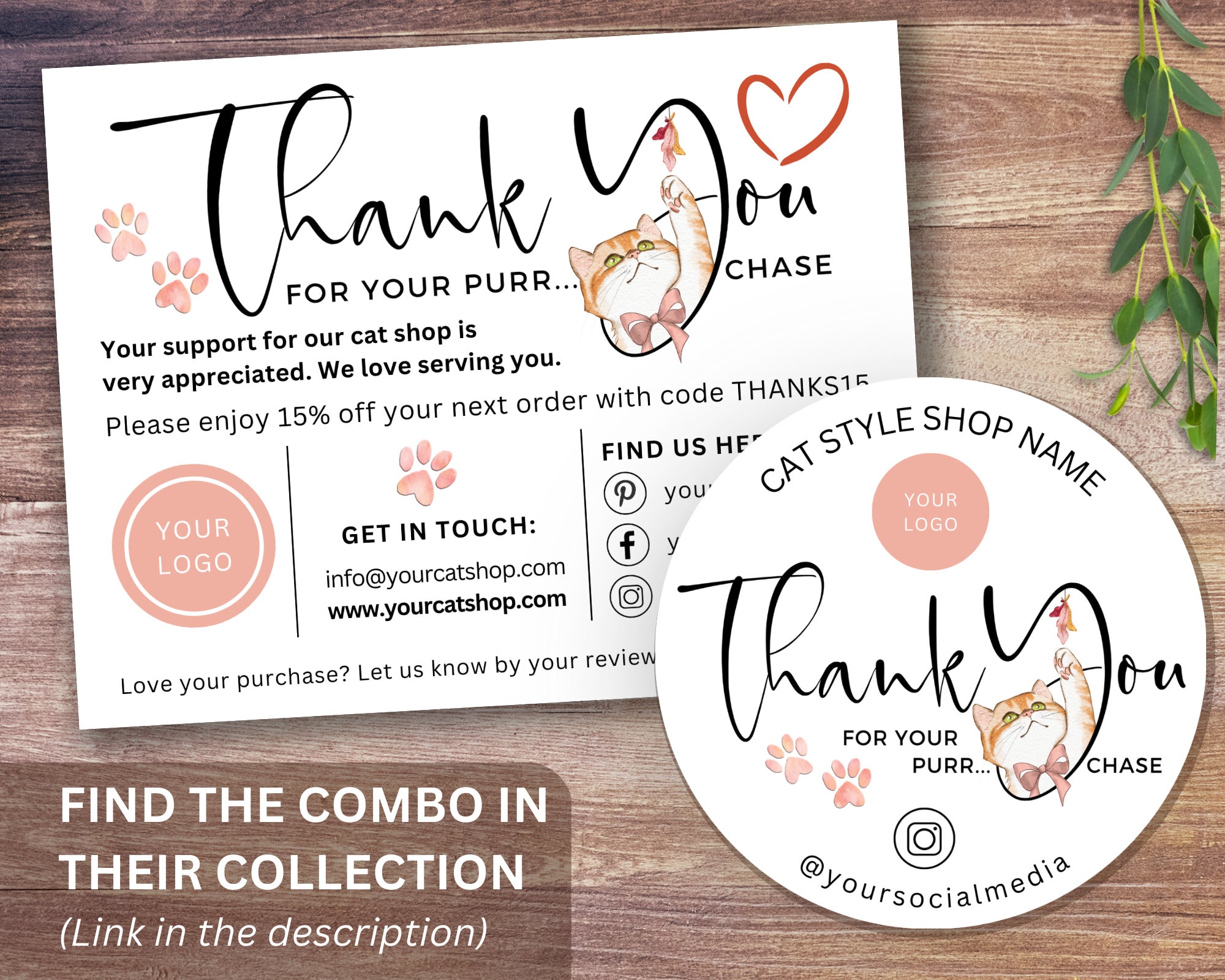 Cat Shop Thank You Card Printable Business Card Template, Editable Etsy ...