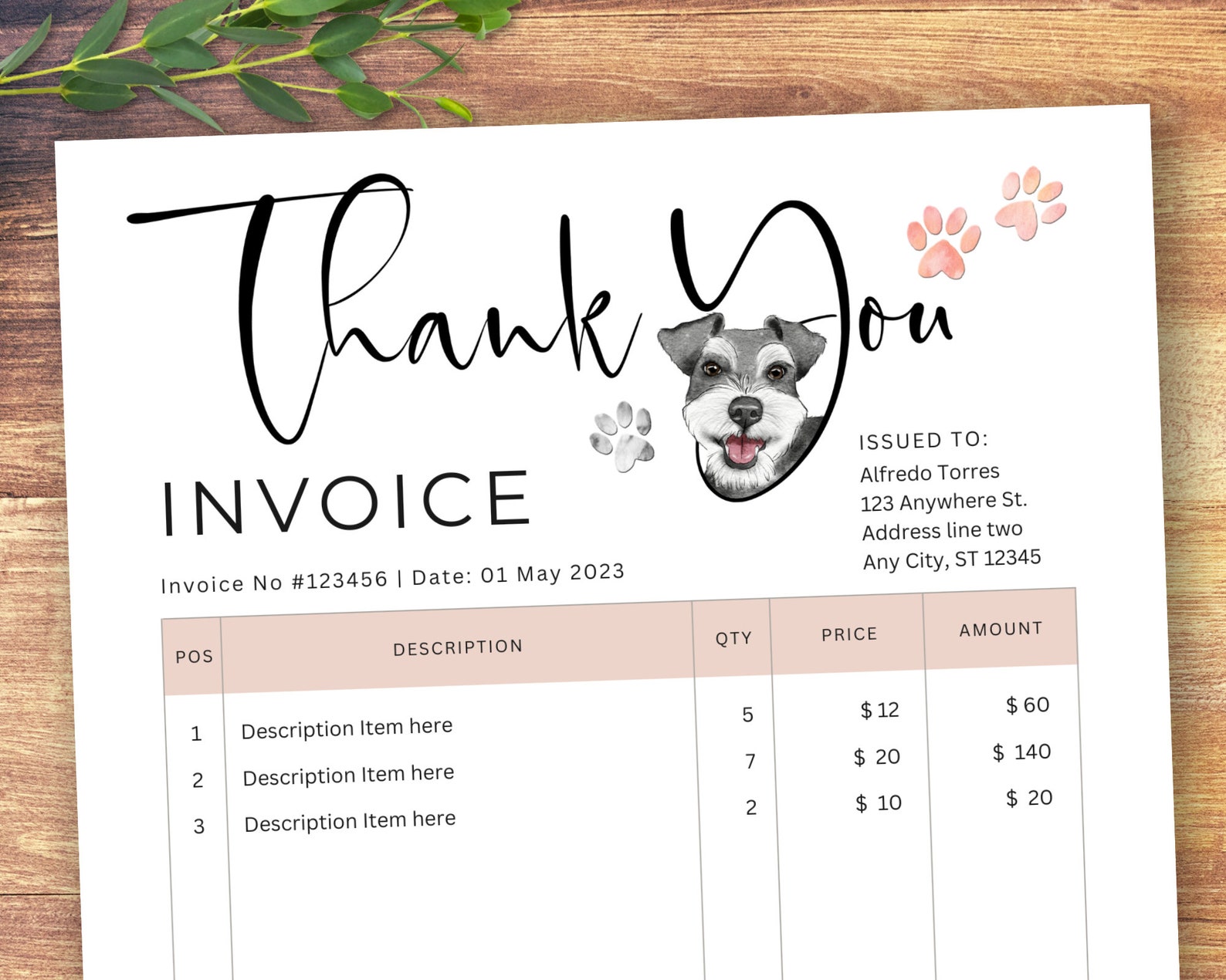 Dog Shop Invoice – Editable Template, Dog Groomers, Dog Walkers ...
