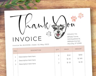 Editable Dog Business Invoice – Mini Schnauzer Design, Groomer/Walker Receipt, Canva Template
