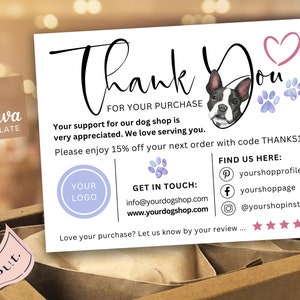 Thank You Card Dog Shop – Printable Business Card Template, Editable Etsy Shop Card, Dog Groomers, Dog Walkers, Packaging Insert, stf3