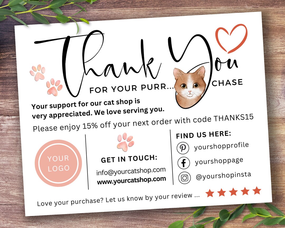 Cat Shop Thank You Card – Printable Business Card Template, Editable ...