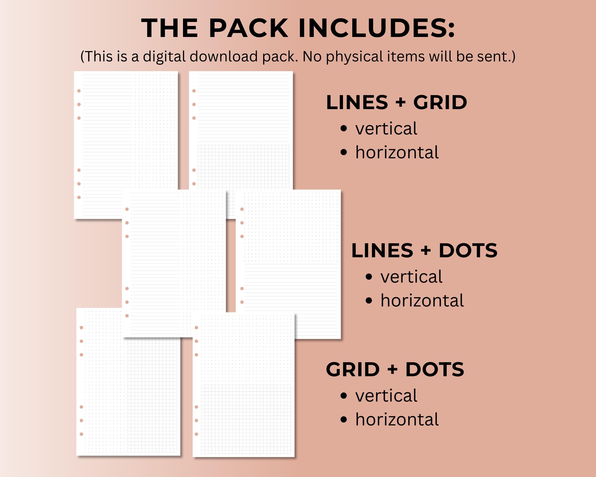 Line Splitting Page A5 Split Layout Planner Inserts | Lines, Grid, Dots Combo Pages ...