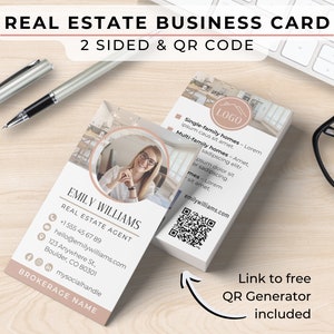 Code QR de carte de visite immobilière - Marketing pour agent immobilier, Image de marque du marketing immobilier, modèle d'entreprise pour les entrepreneurs, modèle Canva
