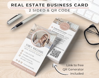 Real Estate Business Card QR Code – Realtor Marketing, Real Estate Marketing Branding, Business Template for Entrepreneurs, Canva Template