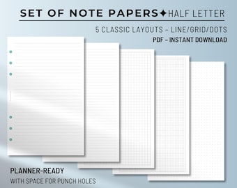 Classic Notes Planner Inserts, US size: Half Letter, Lined Grid Dot Paper (PDF Download)