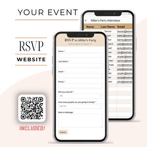 Custom Online RSVP Form, Event Management, RSVP Tracker, Mini Website