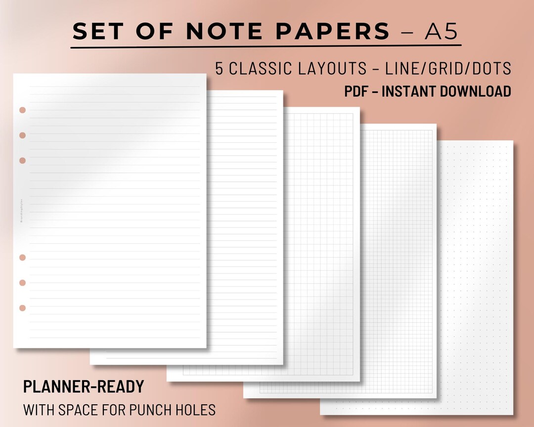 A5 Planner Inserts | Lined, Grid, Dot Paper | Study Notes (PDF Download ...