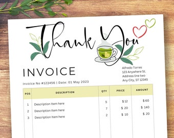 Tea Shop Invoice Template – Editable Printable Form (Canva Template)