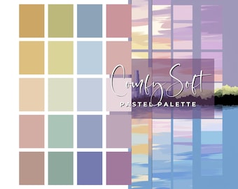 Comfy Soft Pastels – Digital Color Palette Swatches | Gradient Shades | Canva Template, Photoshop, Illustrator | Hex Codes, Instant Download