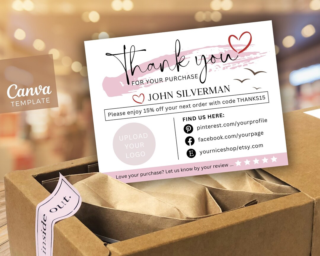 Thank You Card 3 Printable Business Template, Editable Etsy Shop Card ...