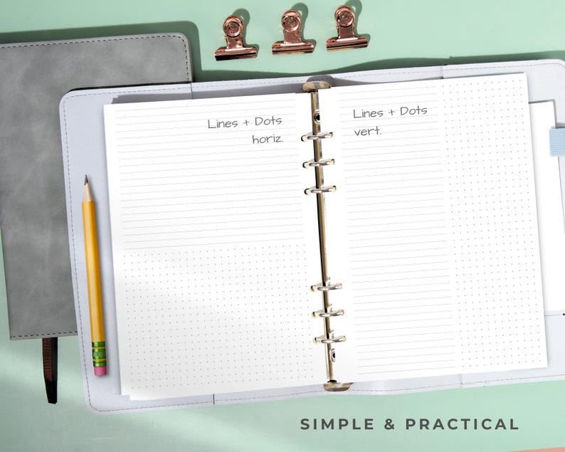 Split Layout List A5 Split Layout Planner Inserts | Lines, Grid, Dots Combo Pages ...