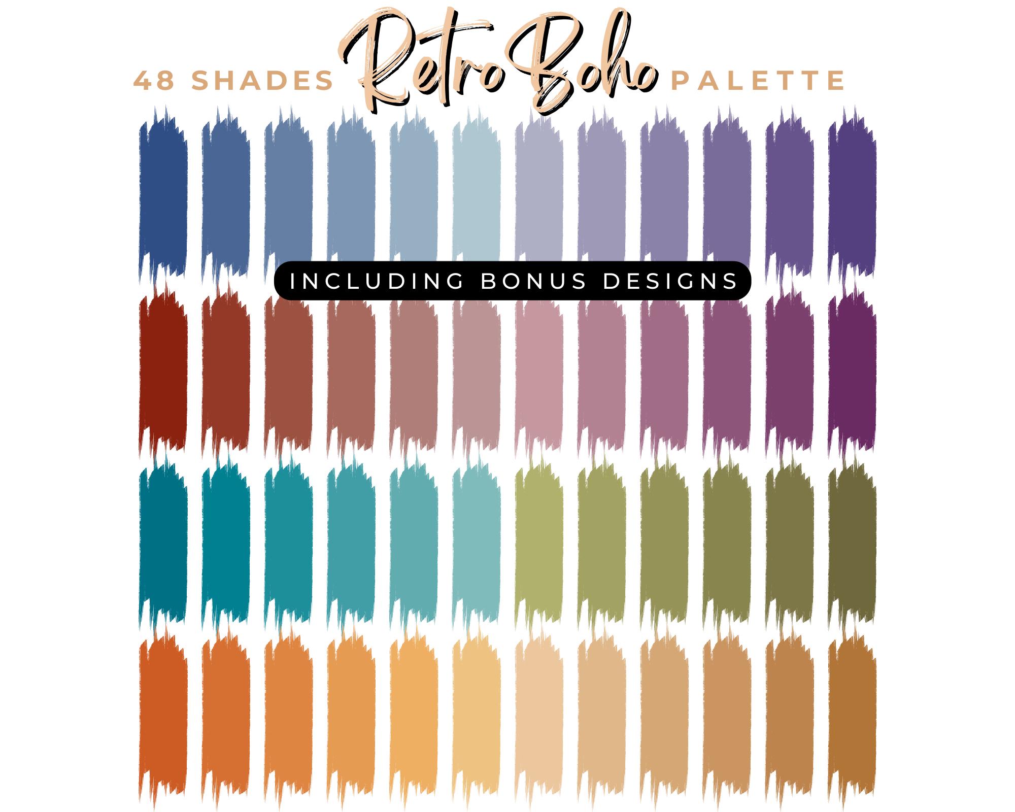 Retro Boho – Digital Color Palette Swatches | 48 Gradient Shades | Canva Template, Photoshop, Illustrator | Hex Codes | Instant Download