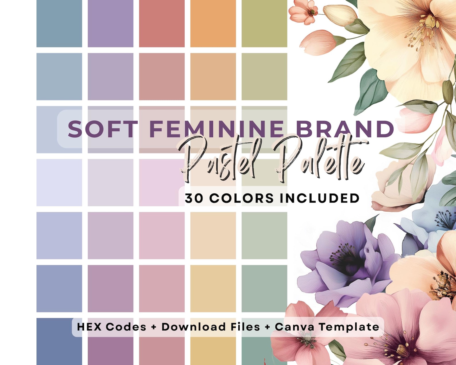 Soft Feminine Color Palette – 30 Pastels for Branding (HEX Codes ...